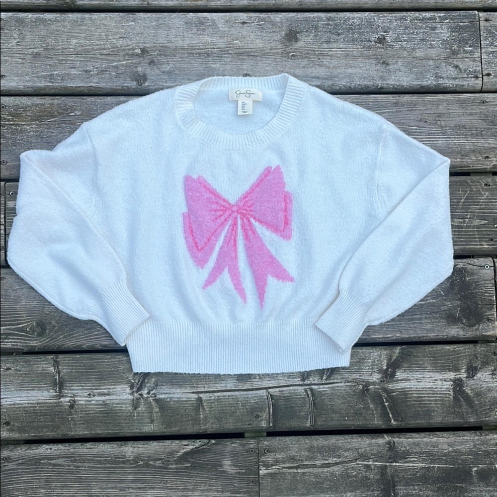 Jessica Simpson Crop Sweater with Pink Bow Size Small 🩷🎀